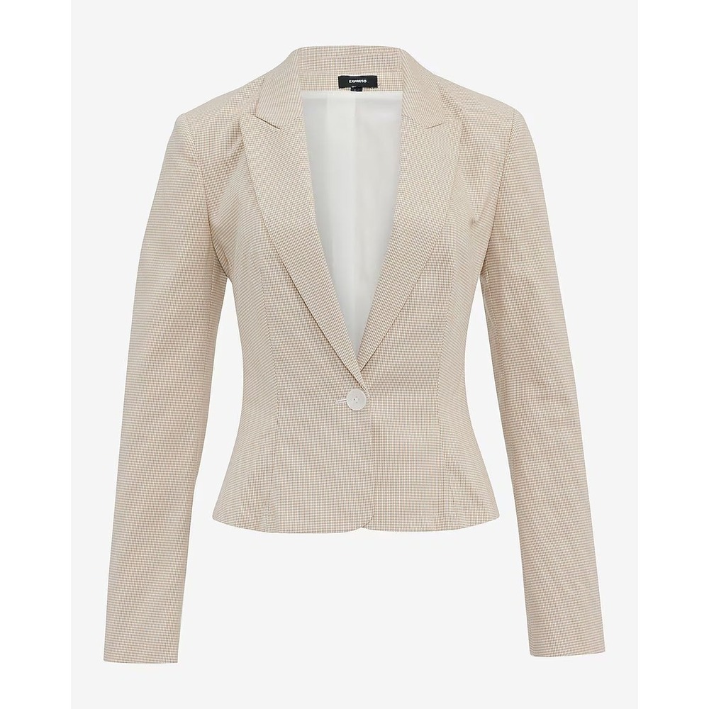 Express Women's Mini Houndstooth Stretch 1-Button Peplum Blazer - Neutral - L